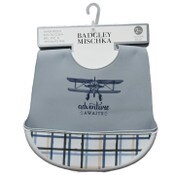 Wholesale - 2pk Gray "Adventure Awaits" & Plaid Print Silicone Bibs Badgley Mischka C/P 60, UPC: 195010122979